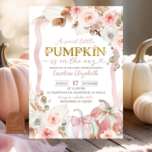 Convites Chá de fraldas Boho Coquette Pumpkin Rosa (Criador carregado)