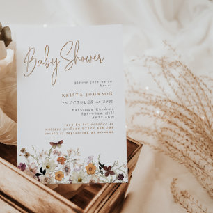 Convites Chá de fraldas Boho das Flores Selvagens de Queda