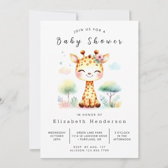 Convites Chá de fraldas Boho Digital Giraffe (Frente)