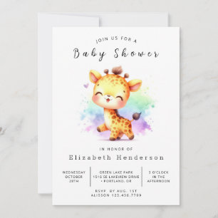 Convites Chá de fraldas Boho Digital Giraffe