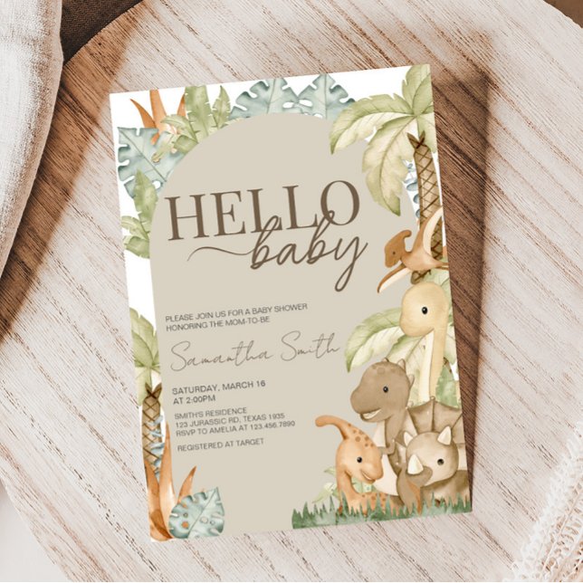 Convites Chá de fraldas Boho Dinosaur (Gender Neutral Dino Baby Shower Invitation)