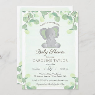 Convites Chá de fraldas Boho Elephant Watercolor Greenery