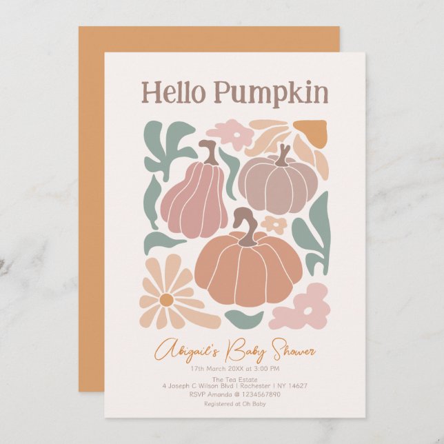 Convites Chá de fraldas Boho Fall Pumpkin (Frente/Verso)