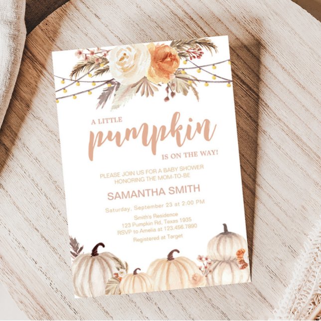 Convites Chá de fraldas Boho Floral Pumpkin (Boho Pumpkin Baby Shower Invitation)