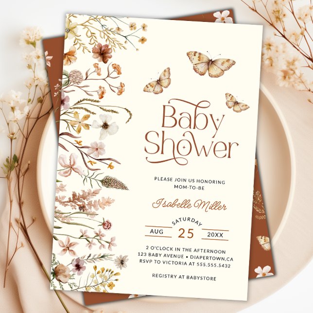 Convites Chá de fraldas Boho Floral Terracotta (Boho Floral Terracotta Baby Shower Invitation)