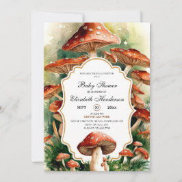 Convites Chá de fraldas Boho Mushroom Editável