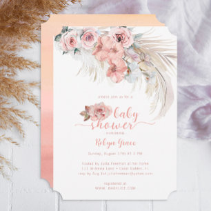Convites Chá de fraldas Boho Pampas Convide Blush Floral