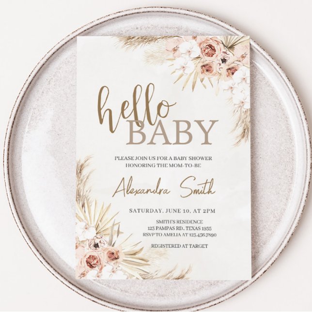 Convites Chá de fraldas Boho Pampas Grass (Bohemian Tropical Desert Baby Shower Invitation)