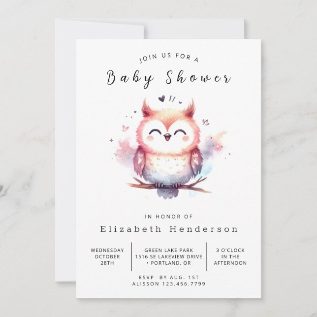 Convites Chá de fraldas Boho Printable Owl (Frente)