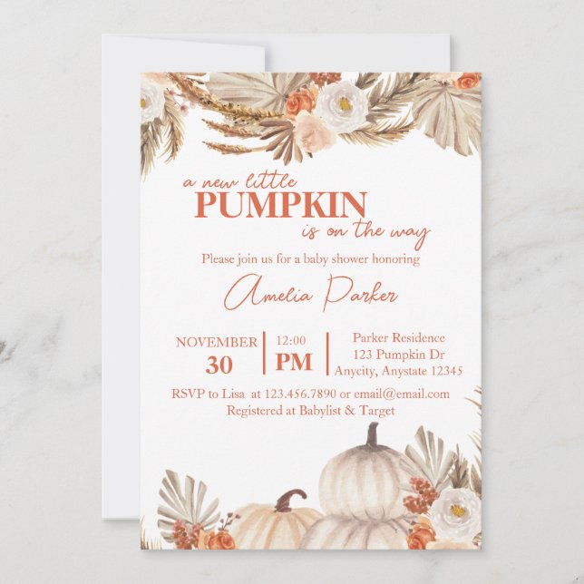 Convites Chá de fraldas Boho Pumpkin (Frente)