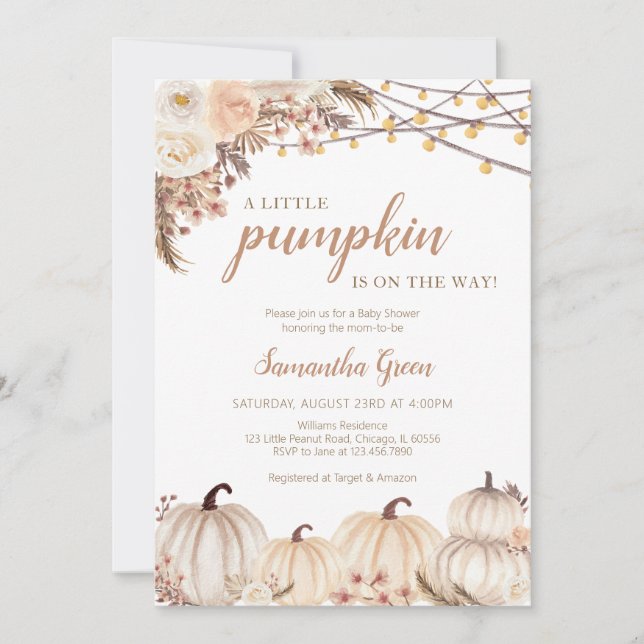Convites Chá de fraldas Boho Pumpkin (Frente)