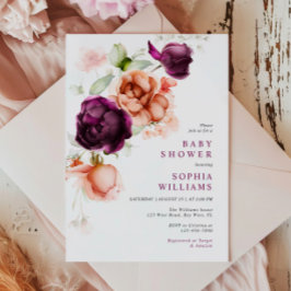 Convites Chá de fraldas Boho Purple & Peach Flowers