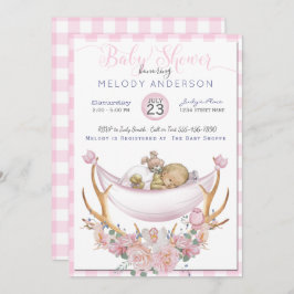 Convites CHÁ DE FRALDAS BOHO Rosa Hammock Antlers Floral