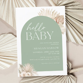 Convites Chá de fraldas Boho Sage Green Hello