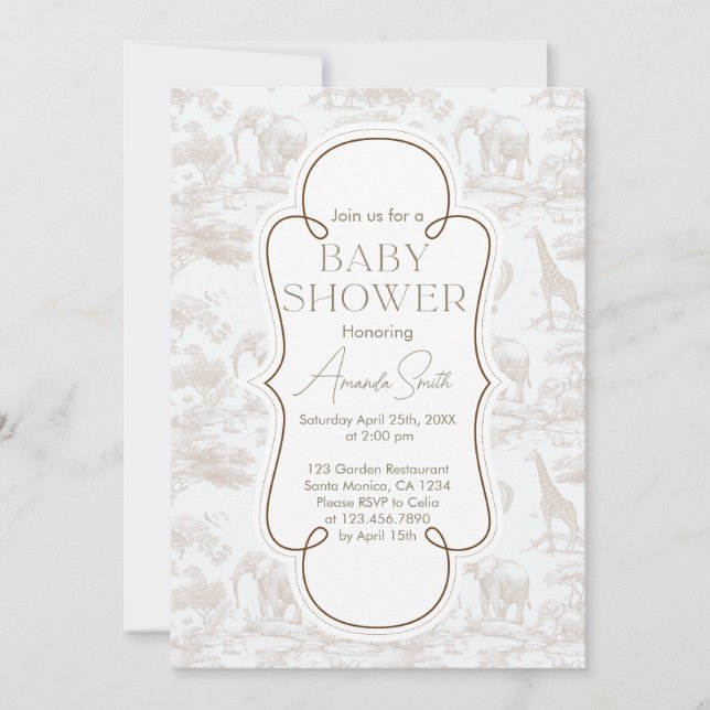 Convites Chá de fraldas Bonita Chinoiserie Toile de Jouy (Frente)