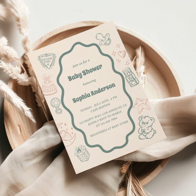 Convites Chá de fraldas bonito com - Design clássico e dive (Criador carregado)