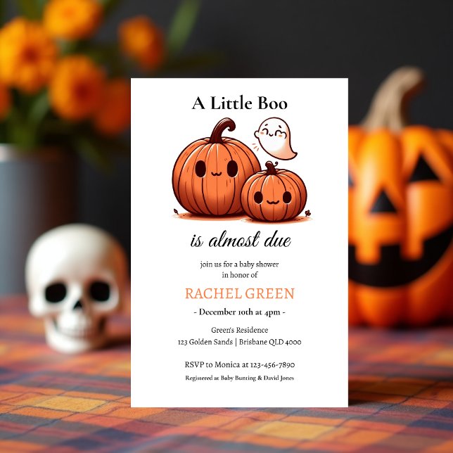 Convites Chá de fraldas Bonito De Abóbora Queda No Hallowee (Cute Pumpkin Fall Halloween-Themed Baby Shower Invitation)