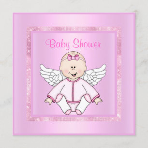 Convites Chá de fraldas bonito de anjo para bebês rosa