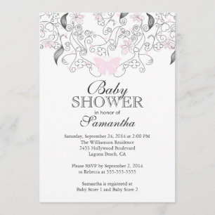 Convites Chá de fraldas bonito de Bebê-Borboleta Rosa