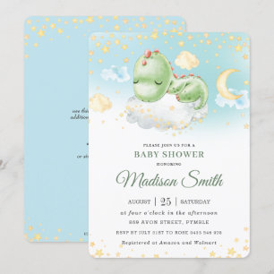 Convites Chá de fraldas Bonito De Bebê Dormindo Dinossaur