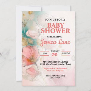 Convites Chá de fraldas bonito de Garota Rosa Floral