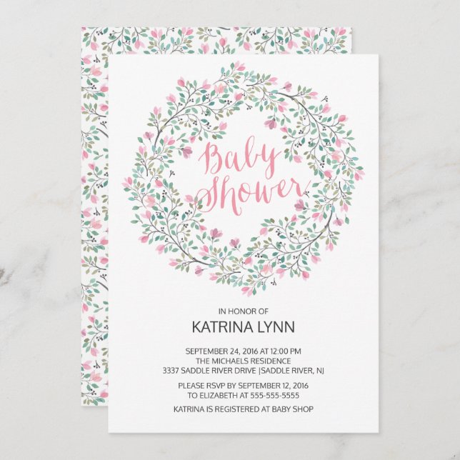 Convites Chá de fraldas bonito de Garotas Florais Florais d (Frente/Verso)