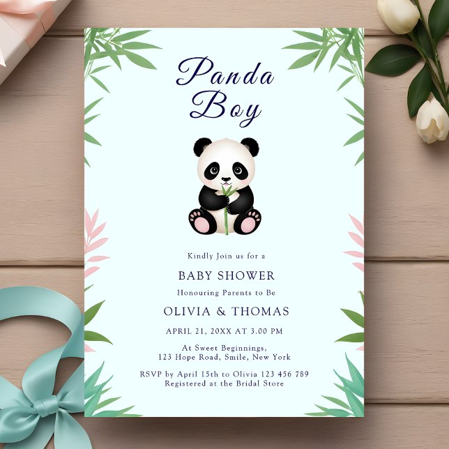 Convites Chá de fraldas Bonito de Menino Panda (Criador carregado)