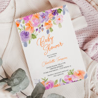 chá de fraldas bonito de script floral laranja rox