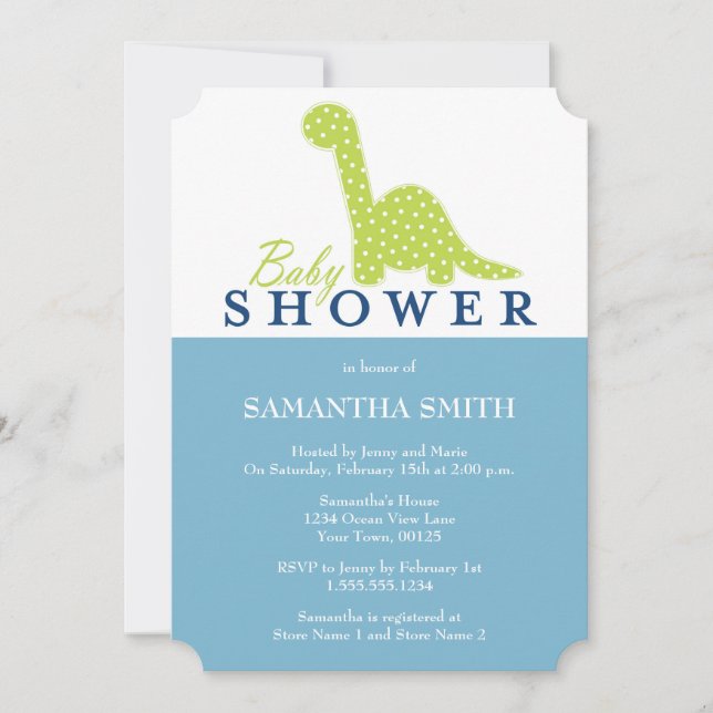 Convites Chá de fraldas Bonito DinoThemed (Frente)