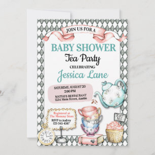 Convites Chá de fraldas bonito do Tea Party