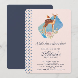 Convites Chá de fraldas bonito dos cervos da aguarela de