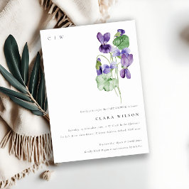 Convites Chá de fraldas bonito Monograma Violet Floral Bunc