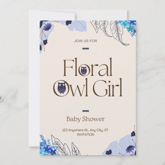 Convites Chá de fraldas bonito Pink Blush Floral Owca (Frente)