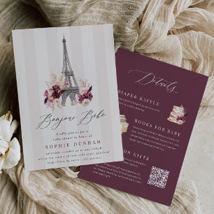 Convites Chá de fraldas Bonjour Bébé Double Sided Paris