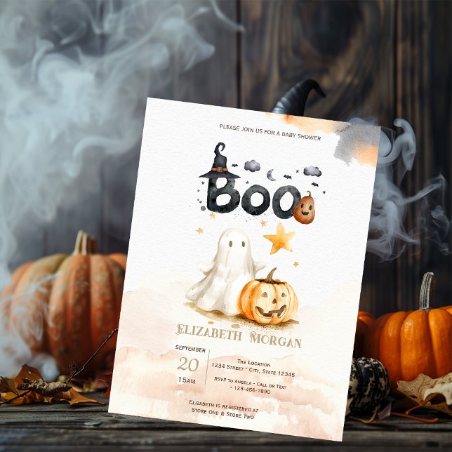Convites Chá de fraldas Boo do Arco Pumpkin em queda livre (Criador carregado)