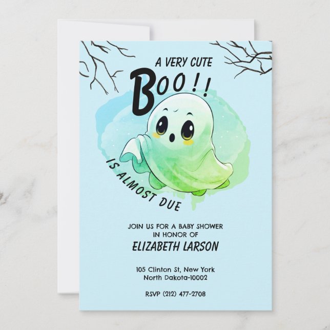 Convites Chá de fraldas Boo Halloween Blue Themed Cut Party (Frente)