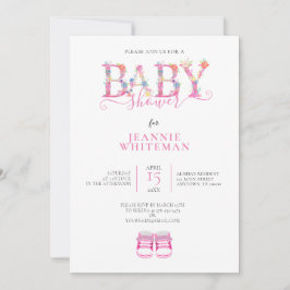 CONVITES CHÁ DE FRALDAS, BOOTIES DE TINTA, FLORAL DE TINTA