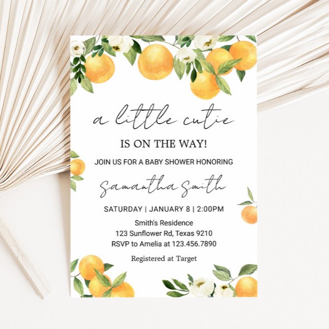 Convites Chá de fraldas Botânico Citrus Orange Little Cutie (Little Cutie Botanical Citrus Orange Baby Shower Invitation
)