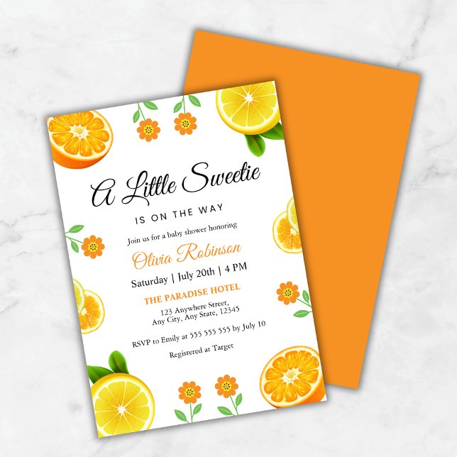 Convites Chá de fraldas Botânico de Citros de Laranja Limão (Lemon Orange Citrus Botanical Baby Shower Invitation )