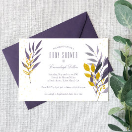 Convites Chá de fraldas Botânico Dourado Roxo