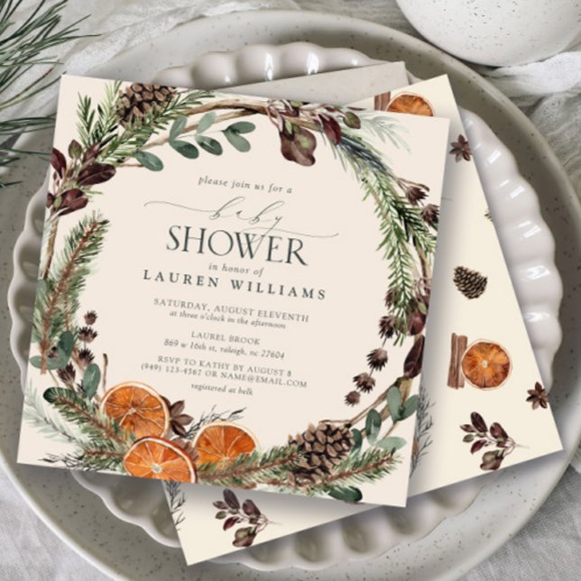 Convites Chá de fraldas Botânico Moderno Laranja Russo Boho (Baby Shower Invitation!)