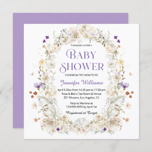 Convites chá de fraldas botânico púrpura de coloração aquos