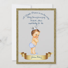 Convites Chá de fraldas BOY, imagem brilhante, cinza e ouro