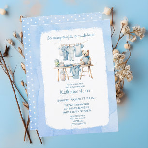 Convites Chá de fraldas Boys Clothesline Teddy Bear