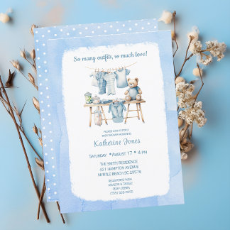 Convites Chá de fraldas Boys Clothesline Teddy Bear