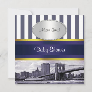 Convites Chá de fraldas Branco Azul da Ponte Brooklyn Skyli