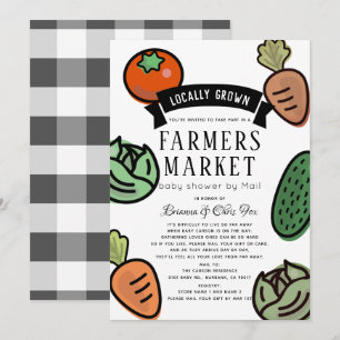Convites Chá de fraldas branco do mercado de fazendeiros po