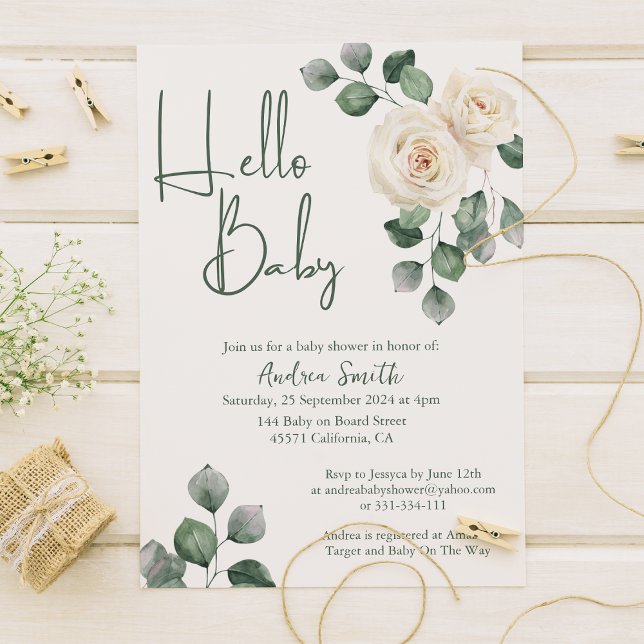 Convites Chá de fraldas branco e Rosa verde (Criador carregado)