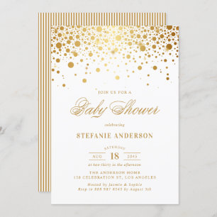Convites Chá de fraldas Branco Faux Gold Foil Confetti Pont