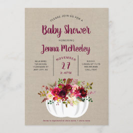 Convites Chá de fraldas branco floral da abóbora de